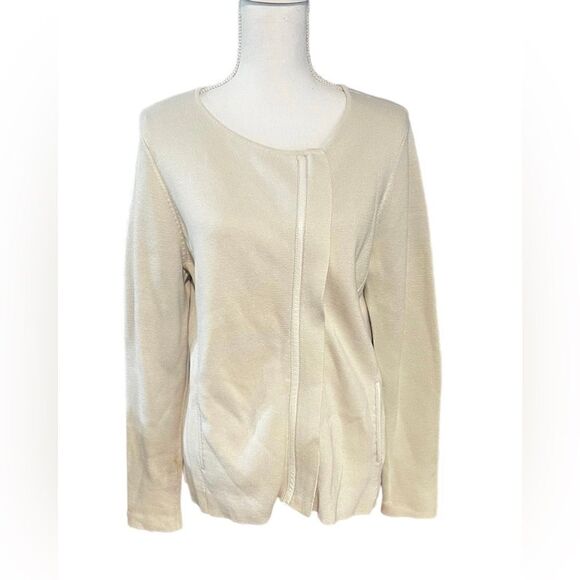 Eileen Fisher Cream Asymmetrical Zip Silk Jacket L - Picture 1 of 6